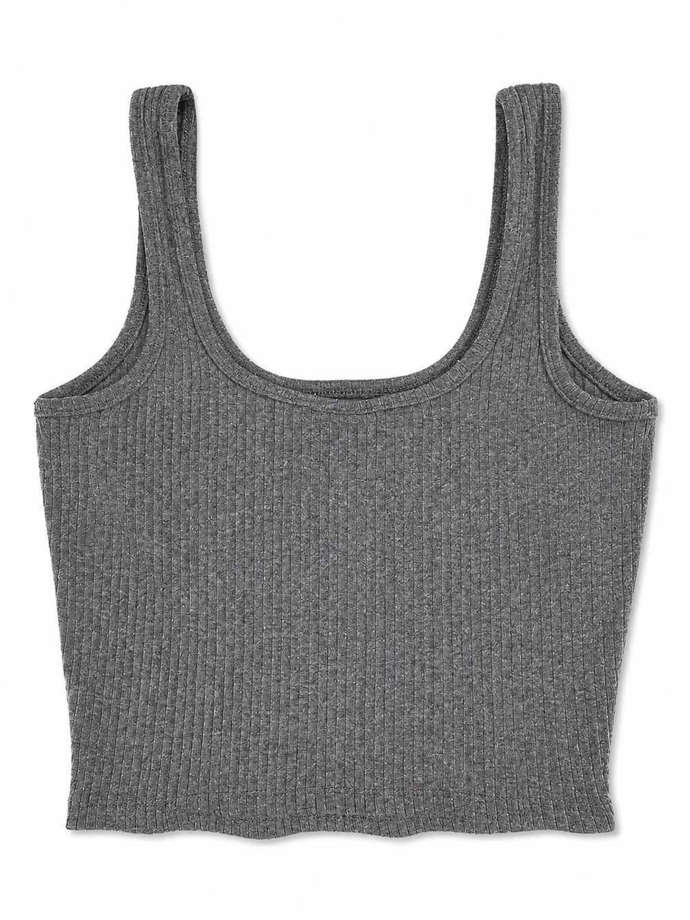 Square Neck Ribbed Crop Tank Top - Gray - Picture 2 of 5